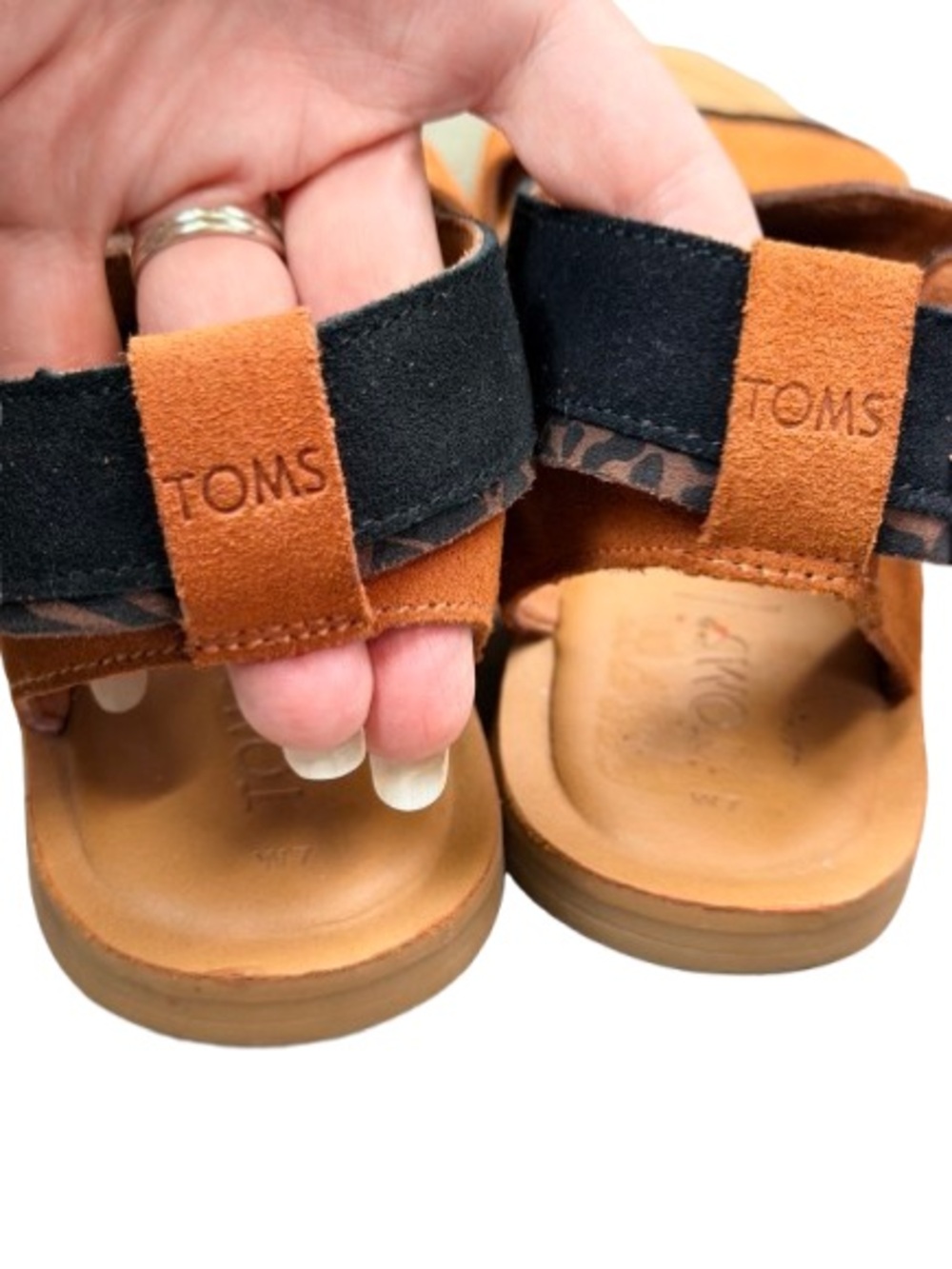 TOMS Sidney Sandals W7 Suede Animal Hybrid Print Boho Comfort Mobwife - Picture 7 of 11